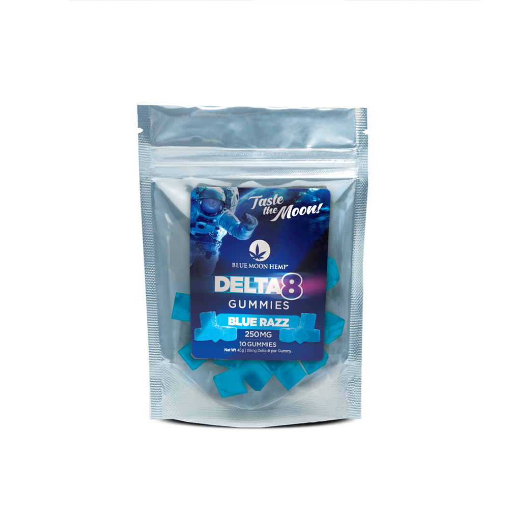 D8 Gummy BlueRazz 250mg POUCH Front