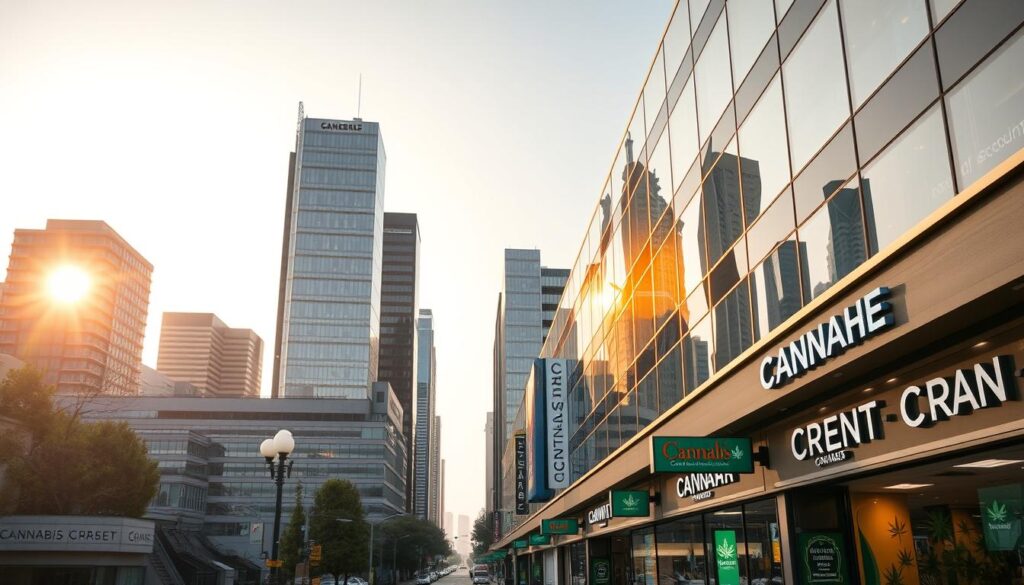 A picture of downtown Miami depicting a dispensary.